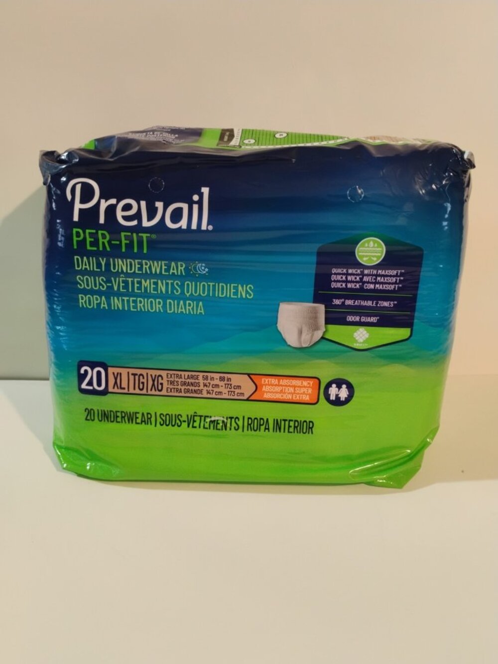 Prevail Per-Fit Adult Unisex Daily Underwear/Diapers - Extra Large- 1 Bags of 20